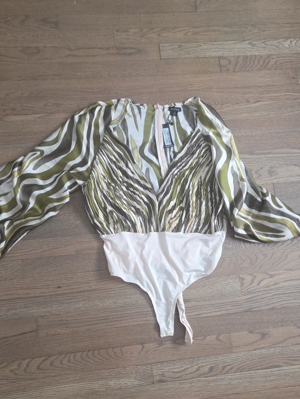 Boohoo Olive and Cream Zebra Print Bodysuit